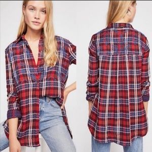 Free People Magical Plaid Embroidered
